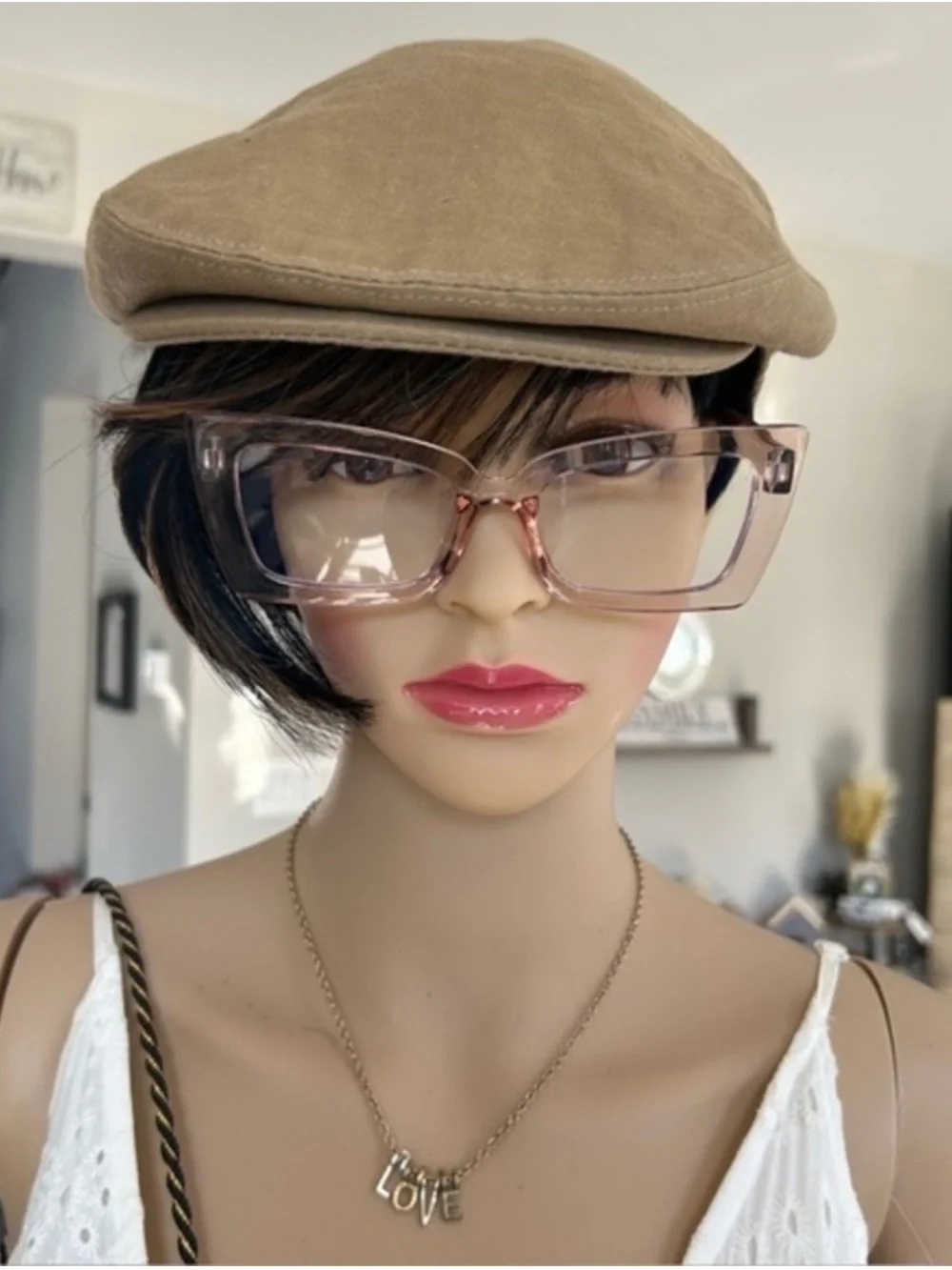 🌸 NEW Tan Peach Clear frame Modern Rectangular Glasses peppers
